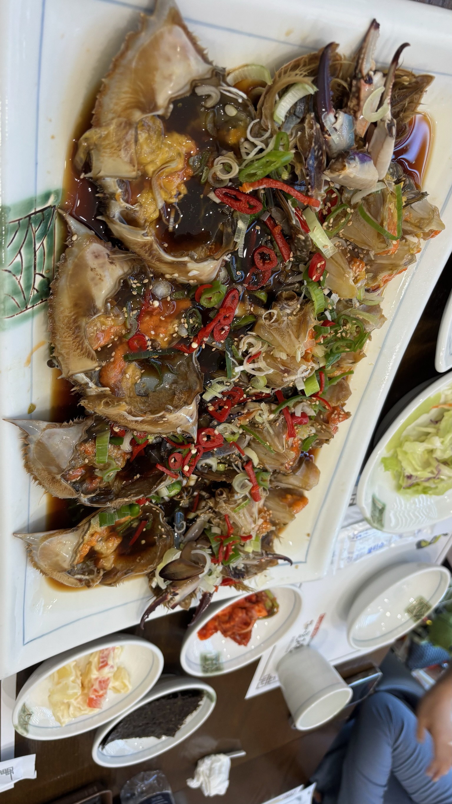 Trying marinated crab in Gunsan
